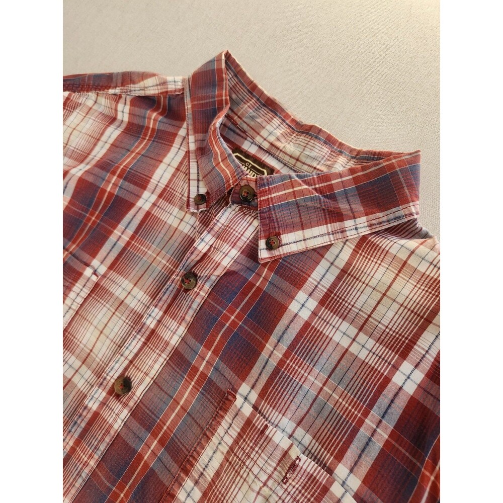 C.E. Schmidt Workwear Men's 2XL Red White Blue Plaid Cotton Woven Button-Up #042